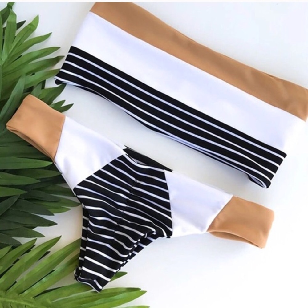 SOLD OUT CLEARANCE Striped Strappy Bandeau Cheeky 2Pc Bikini - Picture 2 of 4